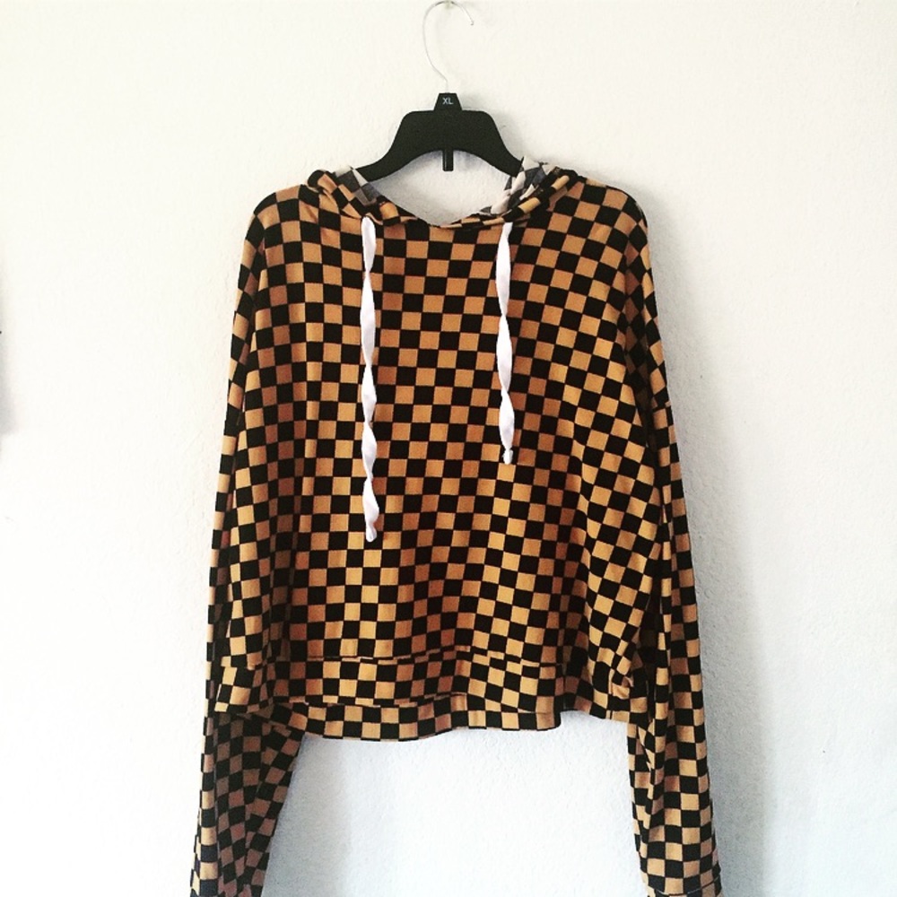 Yellow black checkered crop top